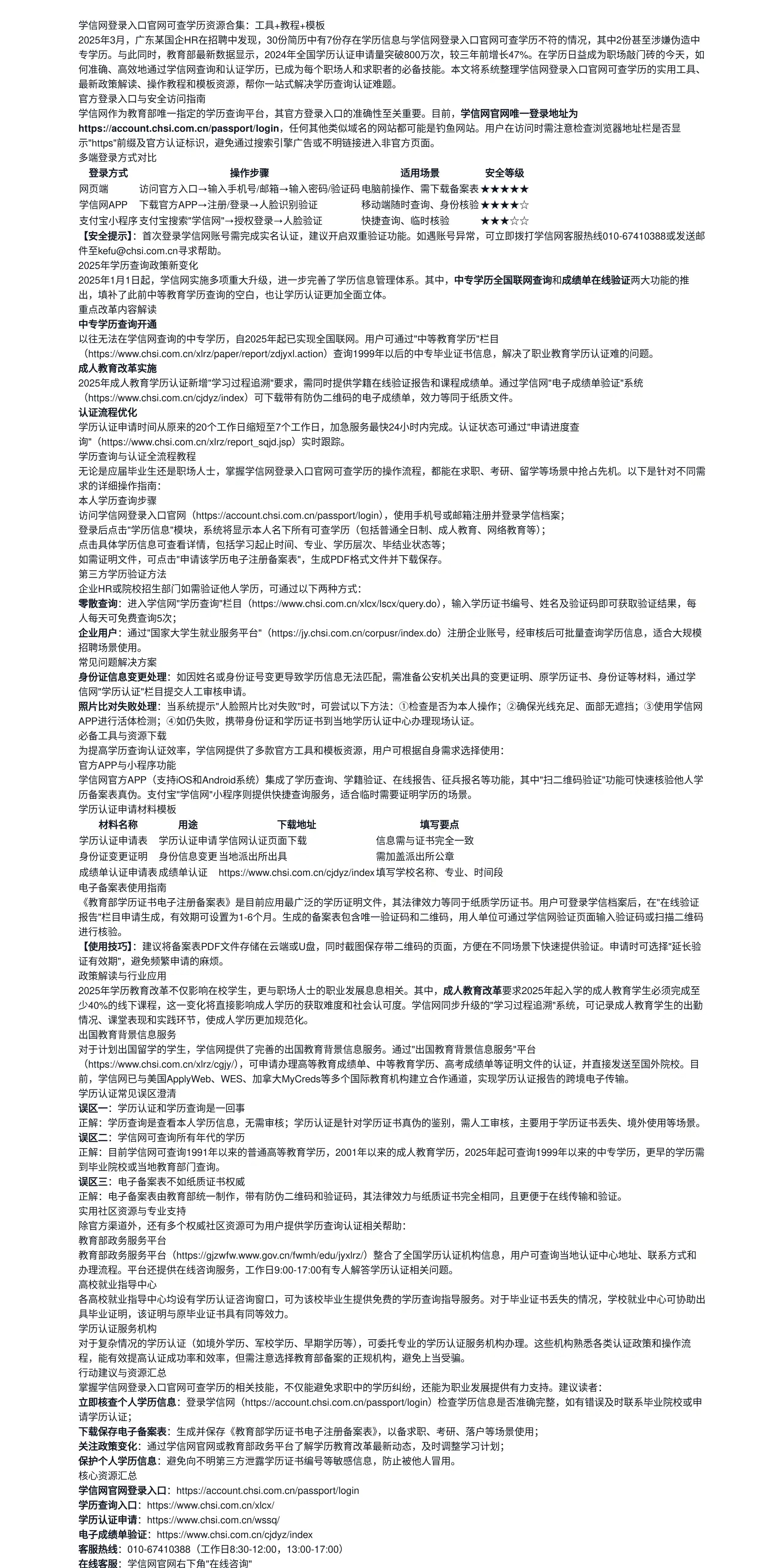 学信网登录入口官网可查学历资源合集：工具+教程+模板